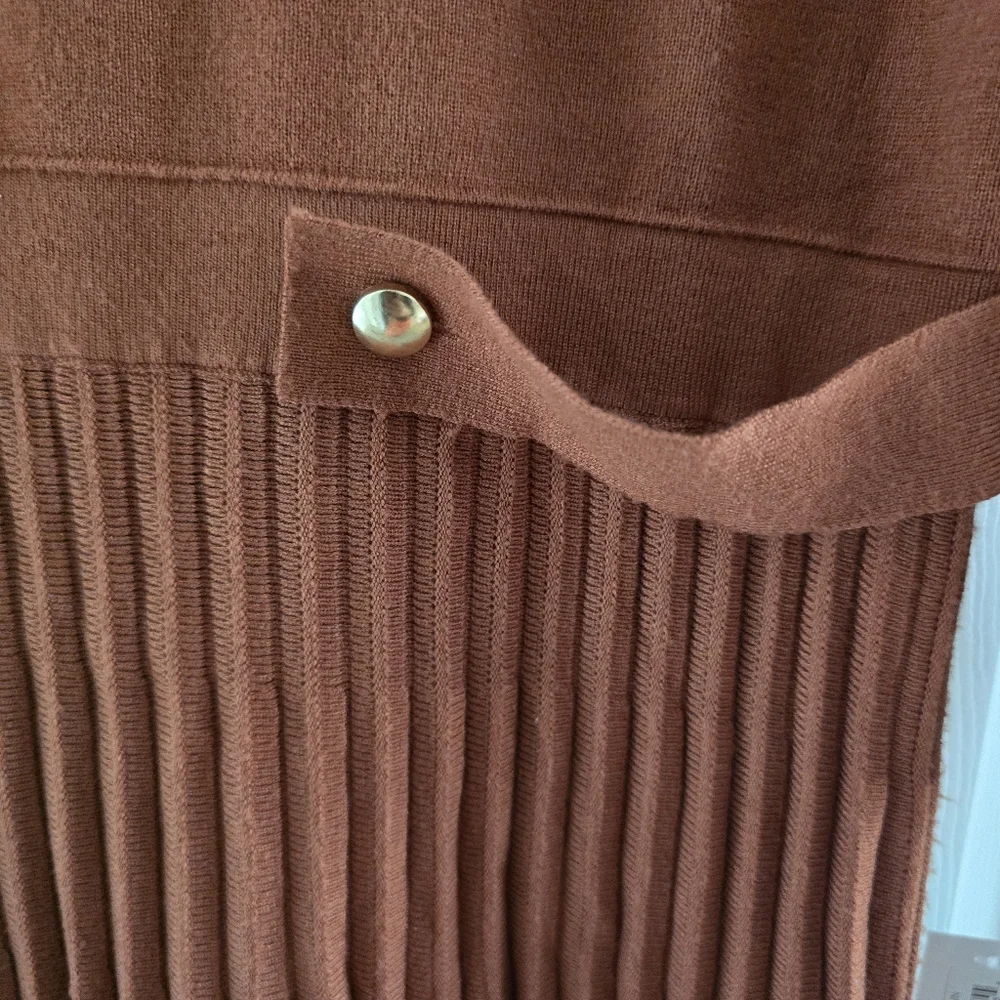 Nwt London Times Ribbed Pleated Belted Sweater Dress Size L Large